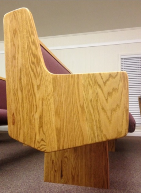 Simple wooden church pew end from Born Again Pews