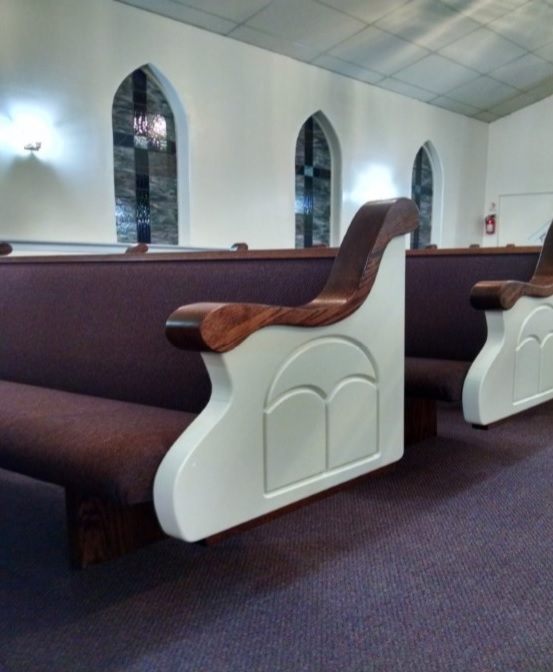 Wide custom-made white church pew ends